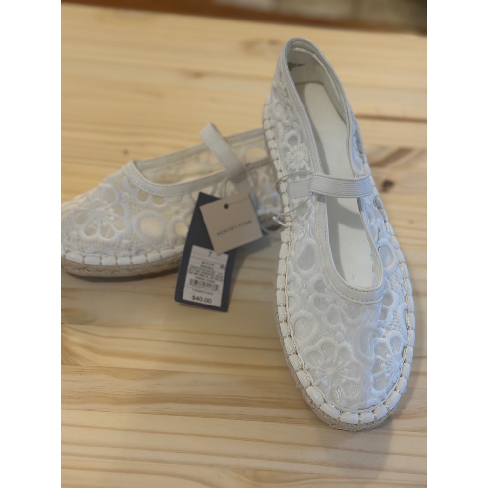 Universal Thread Celia White Lace Espadrille Flats Memory Foam Mary Jane Shoes 7